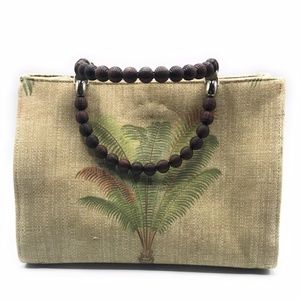 Queen Bee Michelle Ferguson Canvas Leaf Palm Design Satchel Beaded Tote Handbag
